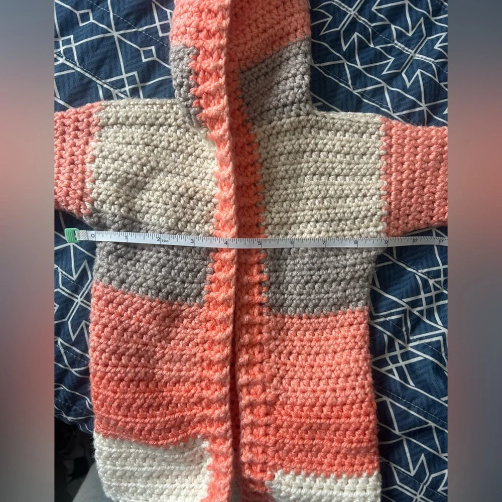 Handmade Striped Crochet Hooded Duster Sweater - Picture 3 of 4